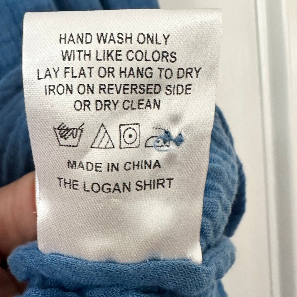 THE SHIRT BY ROCHELLE BEHRENS The Logan Shirt Blue Gauze Size M - Picture 7 of 13